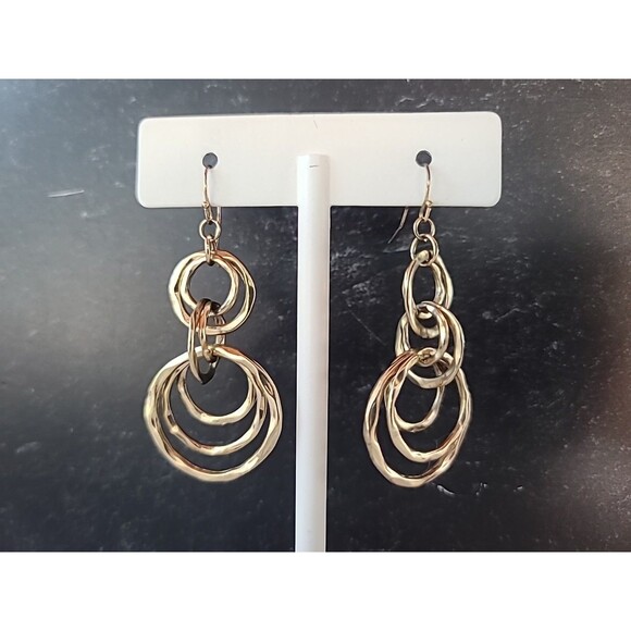 Dangling Gold Tone Metal Pierced Earrings Vintage Costume Jewelry, READ - Picture 4 of 10